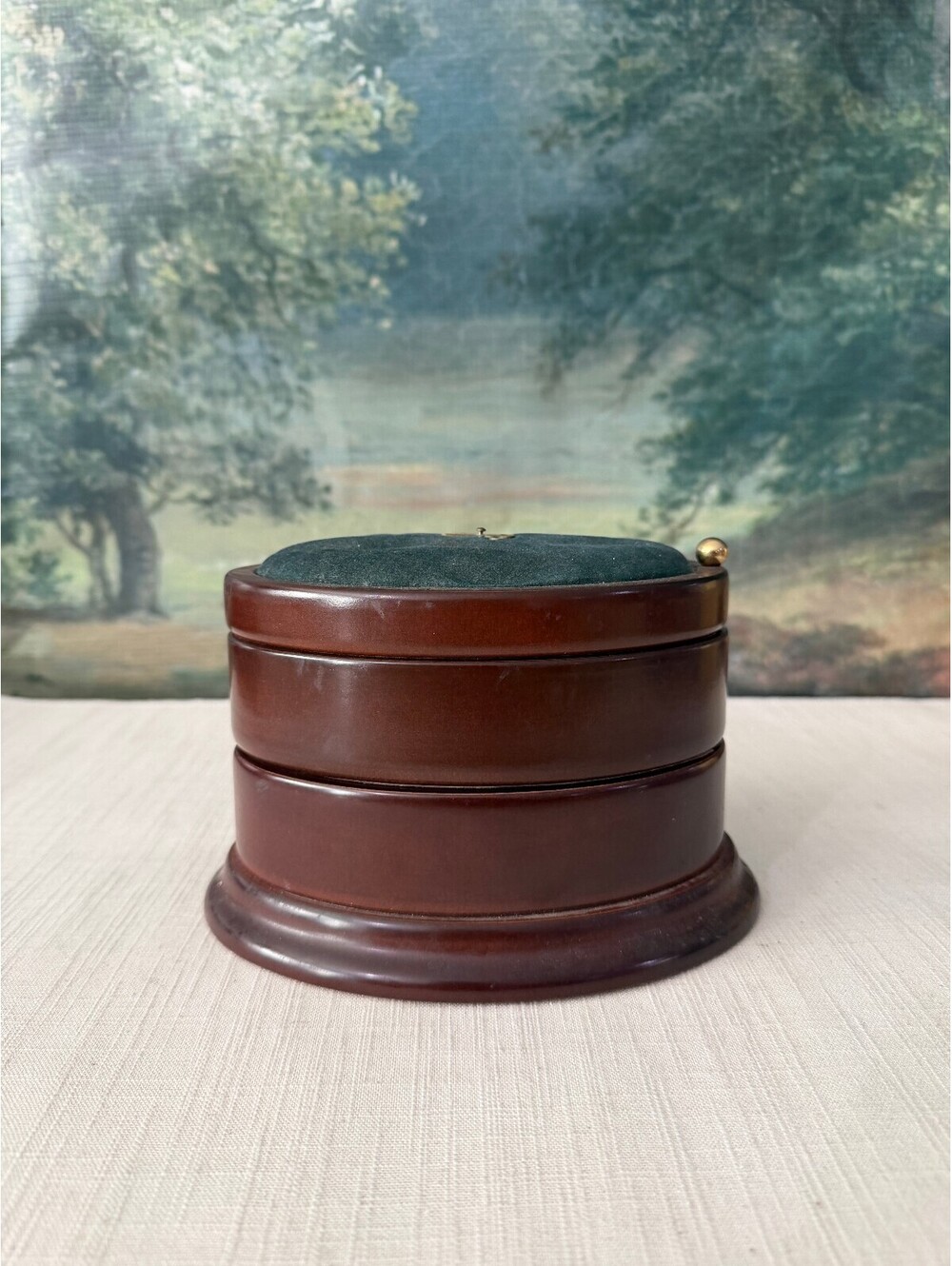 Round Wooden Rotating Desk Organizer Box